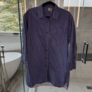 Twik Navy and White Striped Button Down Shirt Dress